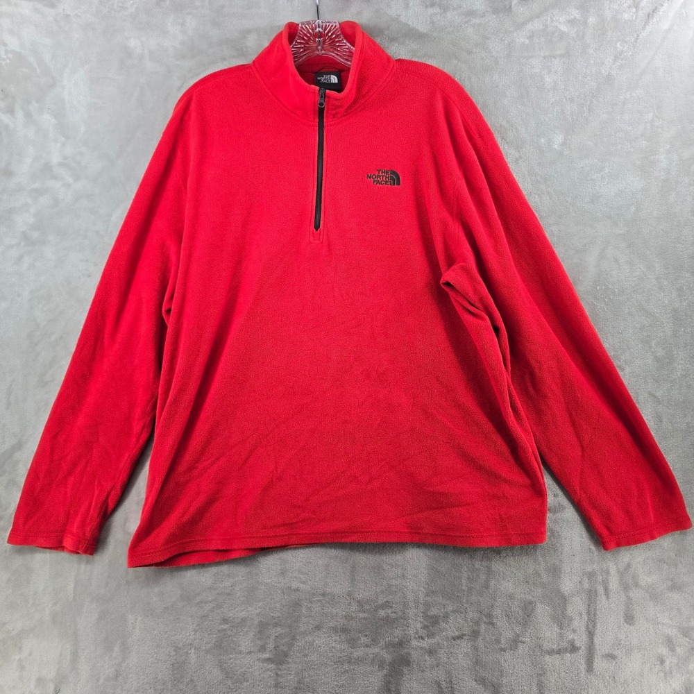 Vtg The North Face Fleece Pullover Mens Large Red Quarter Zip Lightweight